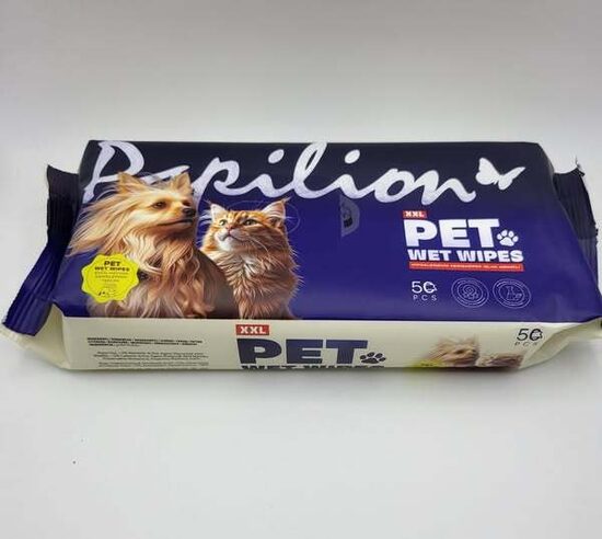 PAPILION hipoalerginės drėgnos šluostės gyvūnams 50 vnt.