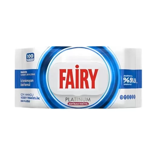 Antibakterinės drėgnos paviršių valymo servetėlės FAIRY PLATINUM 100 vnt