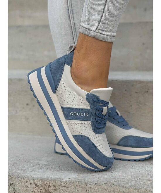 GOODIN mėlyni odiniai laisvalaikio  batai (XW1009)